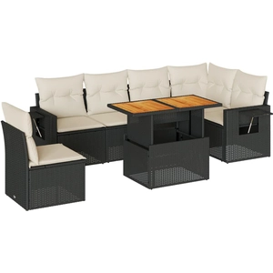 vidaXL Salon de jardin 7 pcs avec coussins noir résine tressée pas cher