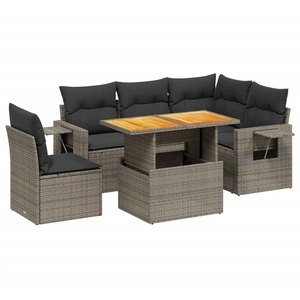 vidaXL Salon de jardin 6 pcs avec coussins gris résine tressée pas cher
