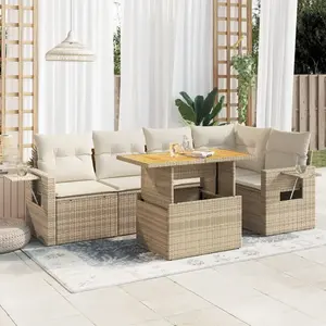 vidaXL Salon de jardin avec coussins 6 pcs beige résine tressée pas cher