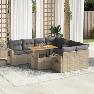 vidaXL Salon de jardin avec coussins 9 pcs beige résine tressée pas cher