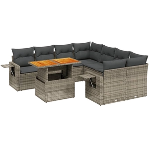 vidaXL Salon de jardin 9 pcs avec coussins gris résine tressée pas cher