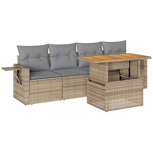 vidaXL Salon de jardin avec coussins 5 pcs beige résine tressée pas cher