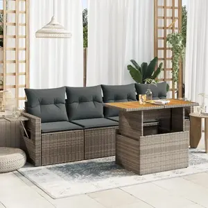 vidaXL Salon de jardin 5 pcs avec coussins gris résine tressée pas cher