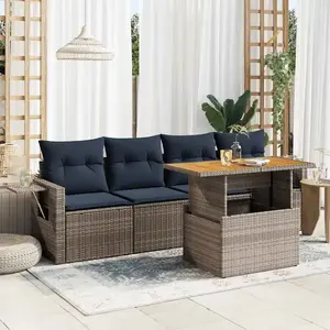 vidaXL Vidaxl Salon De Jardin 5 Pcs Avec Coussins Gris Résine Tressée pas cher