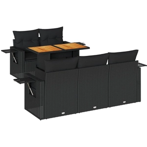 vidaXL Salon de jardin 6 pcs avec coussins noir résine tressée pas cher