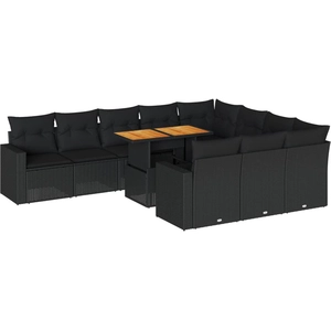 vidaXL Salon de jardin 11 pcs avec coussins noir résine tressée pas cher