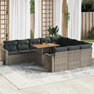 vidaXL - 11-delige - Loungeset - met - kussens - poly - rattan - grijs pas cher