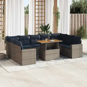 vidaXL Vidaxl Salon De Jardin Avec Coussins 10 Pcs Gris Résine Tressée pas cher