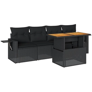vidaXL Salon de jardin 5 pcs avec coussins noir résine tressée pas cher