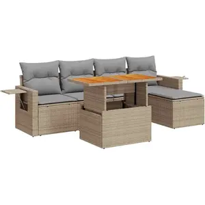 vidaXL - 6-delige - Loungeset - met - kussens - poly - rattan - beige pas cher