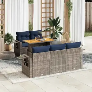 vidaXL Vidaxl Salon De Jardin 6 Pcs Avec Coussins Gris Résine Tressée pas cher