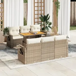 vidaXL Salon de jardin avec coussins 7 pcs beige résine tressée pas cher