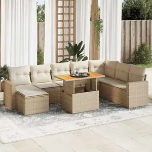 vidaXL Salon de jardin avec coussins 9 pcs beige résine tressée pas cher