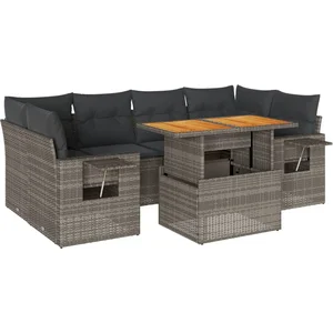 vidaXL Salon de jardin avec coussins 7 pcs gris résine tressée pas cher