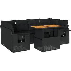 vidaXL Salon de jardin 7 pcs avec coussins noir résine tressée pas cher
