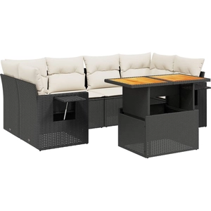 vidaXL Salon de jardin 7 pcs avec coussins noir résine tressée pas cher