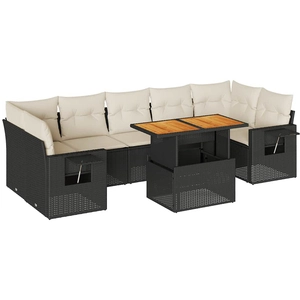 vidaXL Salon de jardin 8 pcs avec coussins noir résine tressée pas cher