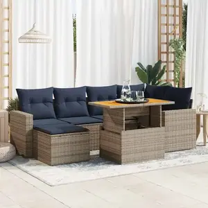 vidaXL Vidaxl Salon De Jardin Avec Coussins 7 Pcs Gris Résine Tressée pas cher