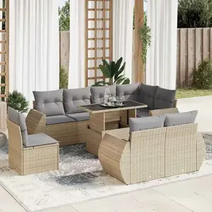 vidaXL Salon de jardin avec coussins 9 pcs beige résine tressée pas cher