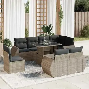 vidaXL Salon de jardin 9 pcs avec coussins gris résine tressée pas cher
