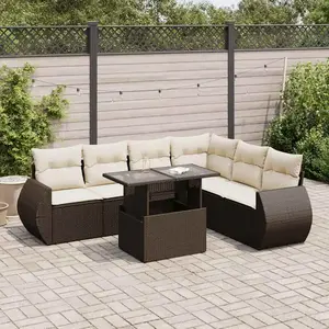 vidaXL Salon de jardin avec coussins 7 pcs marron résine tressée pas cher
