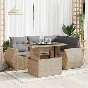 vidaXL Salon de jardin avec coussins 5 pcs beige résine tressée pas cher