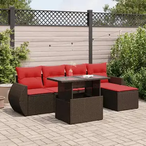 vidaXL Salon de jardin avec coussins 6pcs marron résine tressée acacia pas cher