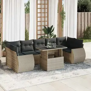 vidaXL Salon de jardin 8 pcs avec coussins gris clair résine tressée pas cher