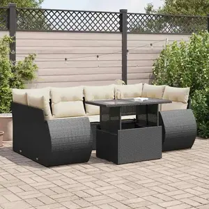 vidaXL Salon de jardin 7 pcs avec coussins noir résine tressée pas cher