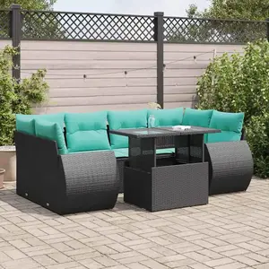 vidaXL Salon de jardin avec coussins 7 pcs noir résine tressée acacia pas cher