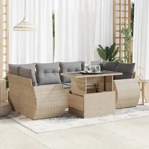 vidaXL Salon de jardin avec coussins 7 pcs beige résine tressée pas cher