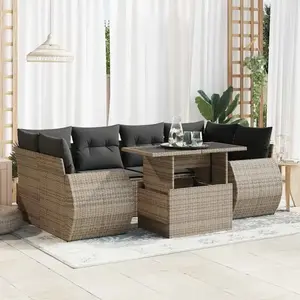 vidaXL Salon de jardin avec coussins 7 pcs gris résine tressée pas cher