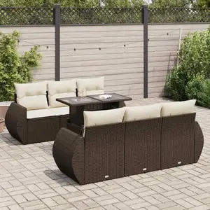 vidaXL Salon de jardin avec coussins 7 pcs marron résine tressée pas cher