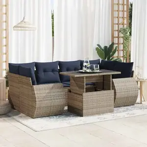 vidaXL Salon de jardin avec coussins 7 pcs gris résine tressée acacia pas cher