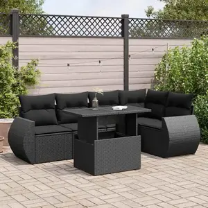 vidaXL Salon de jardin 6 pcs avec coussins noir résine tressée pas cher