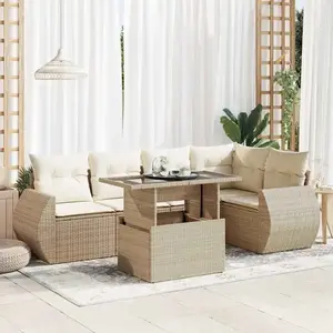 vidaXL Salon de jardin avec coussins 6 pcs beige résine tressée pas cher