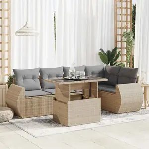 vidaXL Salon de jardin avec coussins 6 pcs beige résine tressée pas cher