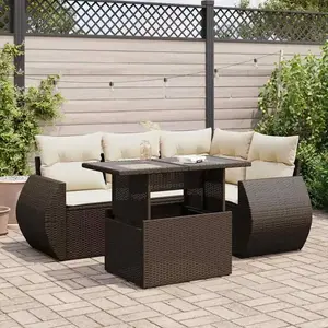 vidaXL Salon de jardin avec coussins 5 pcs marron résine tressée pas cher