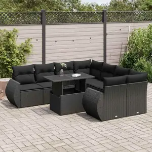 vidaXL Salon de jardin 9 pcs avec coussins noir résine tressée pas cher