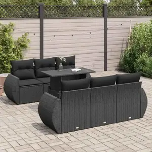 vidaXL Salon de jardin 7 pcs avec coussins noir résine tressée pas cher