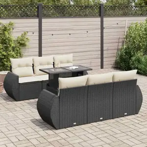 vidaXL - 7-delige - Loungeset - met - kussens - poly - rattan - zwart pas cher