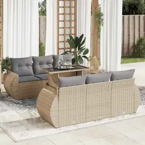 vidaXL Salon de jardin avec coussins 7 pcs beige résine tressée pas cher