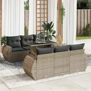 vidaXL Salon de jardin avec coussins 7 pcs gris résine tressée pas cher