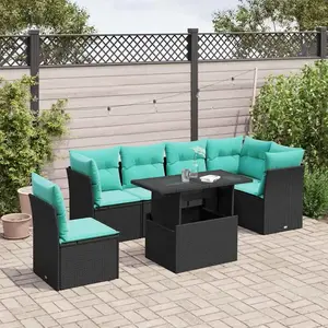 vidaXL Salon de jardin 6 pcs avec coussins noir résine tressée pas cher