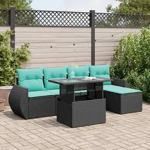 vidaXL Salon de jardin 6 pcs avec coussins noir résine tressée acacia pas cher