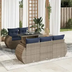 vidaXL Salon de jardin avec coussins 6 pcs gris résine tressée acacia pas cher