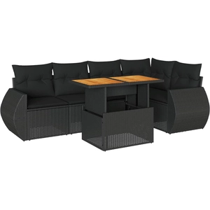 vidaXL Salon de jardin 6 pcs avec coussins noir résine tressée pas cher