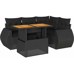 vidaXL Salon de jardin 5 pcs avec coussins noir résine tressée pas cher
