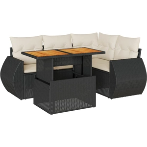 vidaXL Salon de jardin 5 pcs avec coussins noir résine tressée pas cher