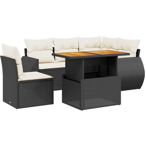 vidaXL Salon de jardin 6 pcs avec coussins noir résine tressée pas cher